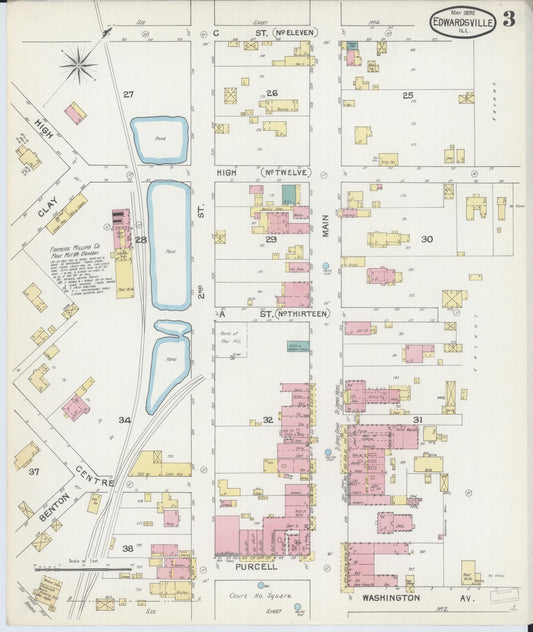 Sanborn Fire Insurance Map from Edwardsville, Madison County, Illinois (1892), Sheet #0003 - Historic Sanborn Fire Insurance Map Print, vintage old map wall art, antique decor, genealogy gift, Illinois Illinois map