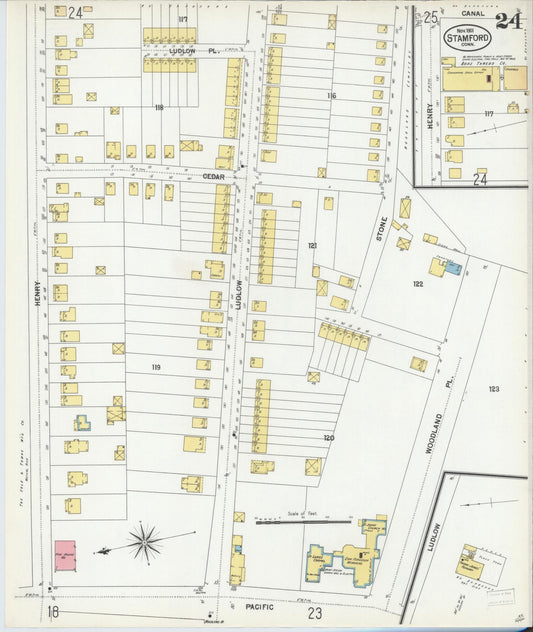 Sanborn Fire Insurance Map from Stamford, Fairfield County, Connecticut (1901), Sheet #0024 - Historic Sanborn Fire Insurance Map Print, vintage old map wall art, antique decor, genealogy gift, Connecticut Connecticut map
