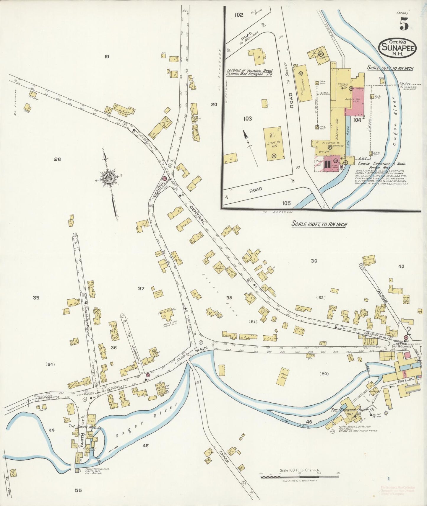 Sanborn Fire Insurance Map from Sunapee, Sullivan County, New Hampshire (1921), Sheet #0005 - Complete Map Set gallery image, historic Sanborn map, vintage wall art, New Hampshire New Hampshire