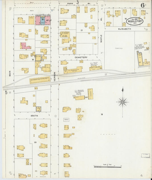 Sanborn Fire Insurance Map from Middleport, Niagara County, New York (1905), Sheet #0006 - Historic Sanborn Fire Insurance Map Print, vintage old map wall art, antique decor, genealogy gift, New York New York map