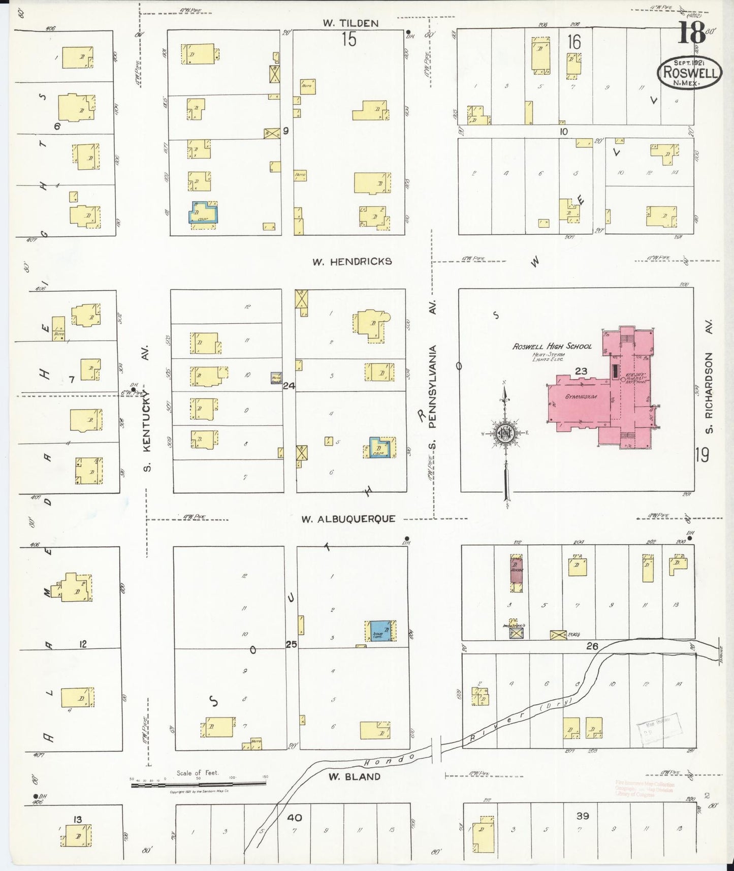 Sanborn Fire Insurance Map from Roswell, Chaves County, New Mexico (1921), Sheet #0018 - Historic Sanborn Fire Insurance Map Print, vintage old map wall art, antique decor, genealogy gift, New Mexico New Mexico map