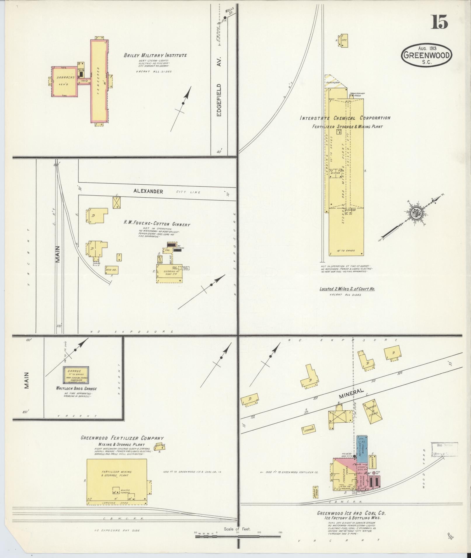 Sanborn Fire Insurance Map from Greenwood, Greenwood County, South Carolina (1913), Sheet #0015 - Complete Map Set gallery image, historic Sanborn map, vintage wall art, South Carolina South Carolina
