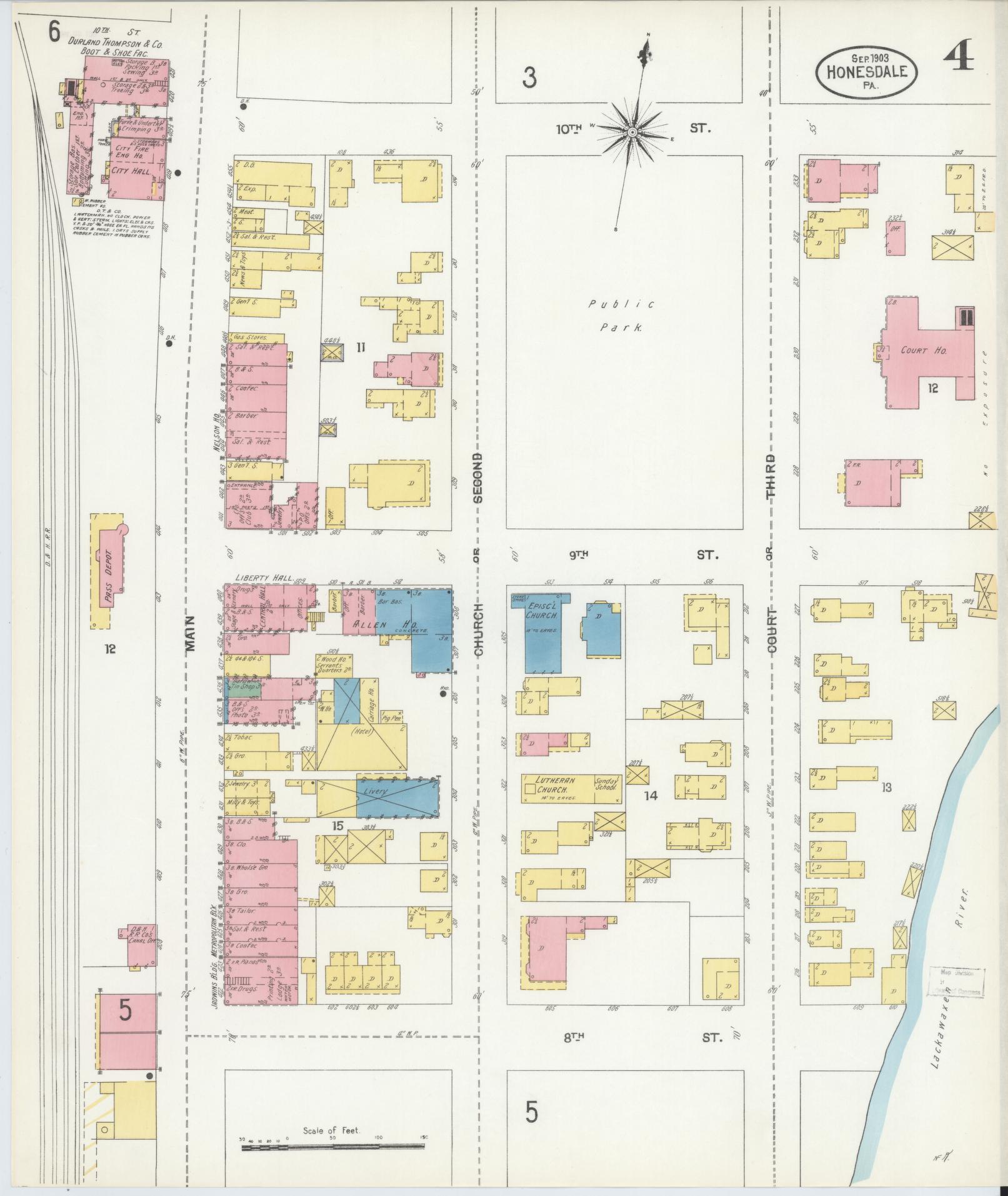 Sanborn Fire Insurance Map from Honesdale, Wayne County, Pennsylvania (1903), Sheet #0004 - Historic Sanborn Fire Insurance Map Print, vintage old map wall art, antique decor, genealogy gift, Pennsylvania Pennsylvania map