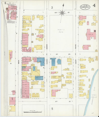 Sanborn Fire Insurance Map from Honesdale, Wayne County, Pennsylvania (1903), Sheet #0004 - Historic Sanborn Fire Insurance Map Print, vintage old map wall art, antique decor, genealogy gift, Pennsylvania Pennsylvania map