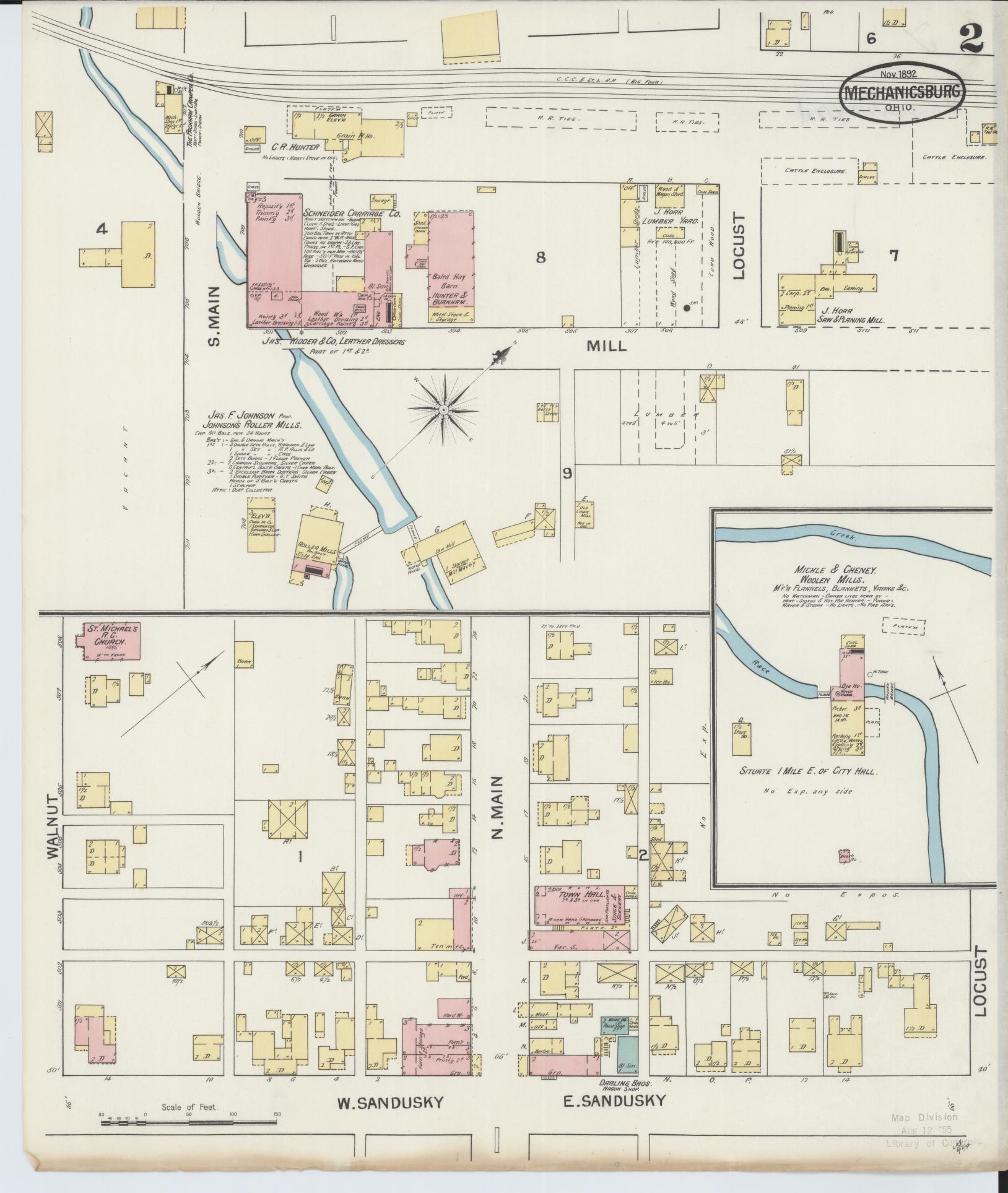 Sanborn Fire Insurance Map from Mechanicsburg, Champaign County, Ohio (1892), Sheet #0002 - Historic Sanborn Fire Insurance Map Print, vintage old map wall art, antique decor, genealogy gift, Ohio Ohio map