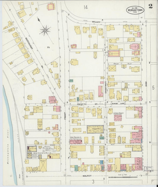 Sanborn Fire Insurance Map from Morgantown, Monongalia County, West Virginia (1906), Sheet #0002 - Historic Sanborn Fire Insurance Map Print, vintage old map wall art, antique decor, genealogy gift, West Virginia West Virginia map