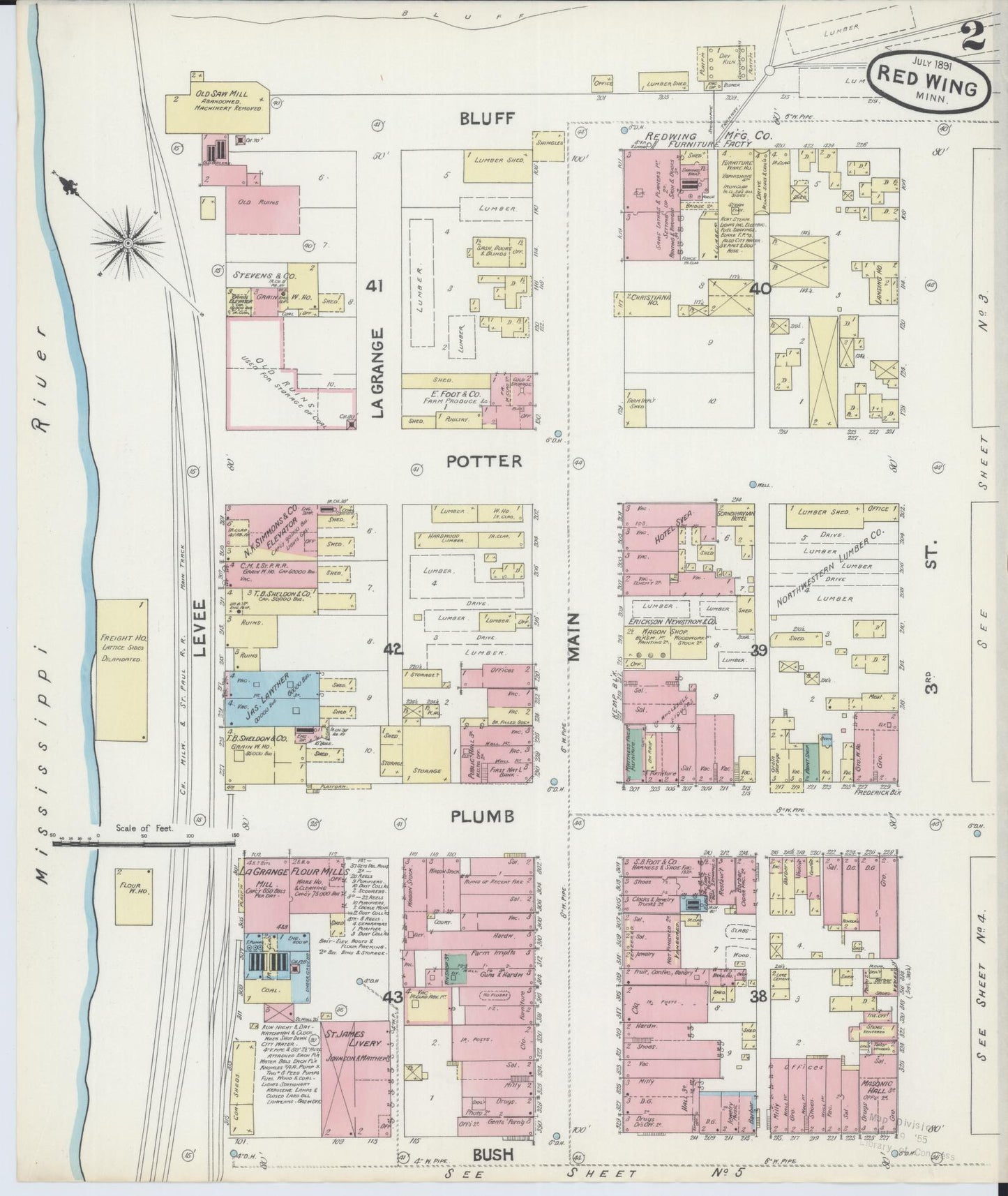 Sanborn Fire Insurance Map from Red Wing, Goodhue County, Minnesota (1891), Sheet #0002 - Complete Map Set gallery image, historic Sanborn map, vintage wall art, Minnesota Minnesota