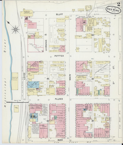 Sanborn Fire Insurance Map from Red Wing, Goodhue County, Minnesota (1891), Sheet #0002 - Complete Map Set gallery image, historic Sanborn map, vintage wall art, Minnesota Minnesota