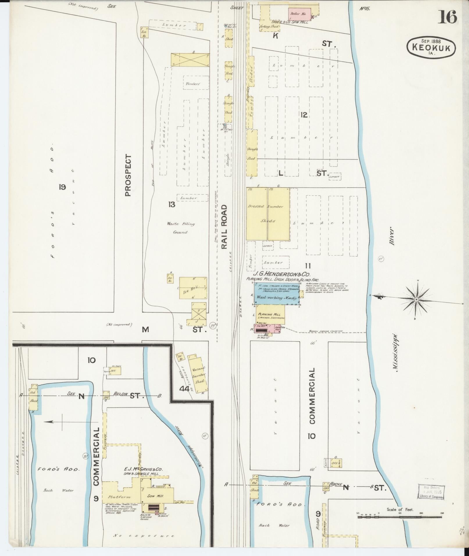 Sanborn Fire Insurance Map from Keokuk, Lee County, Iowa (1888), Sheet #0016 - Historic Sanborn Fire Insurance Map Print, vintage old map wall art