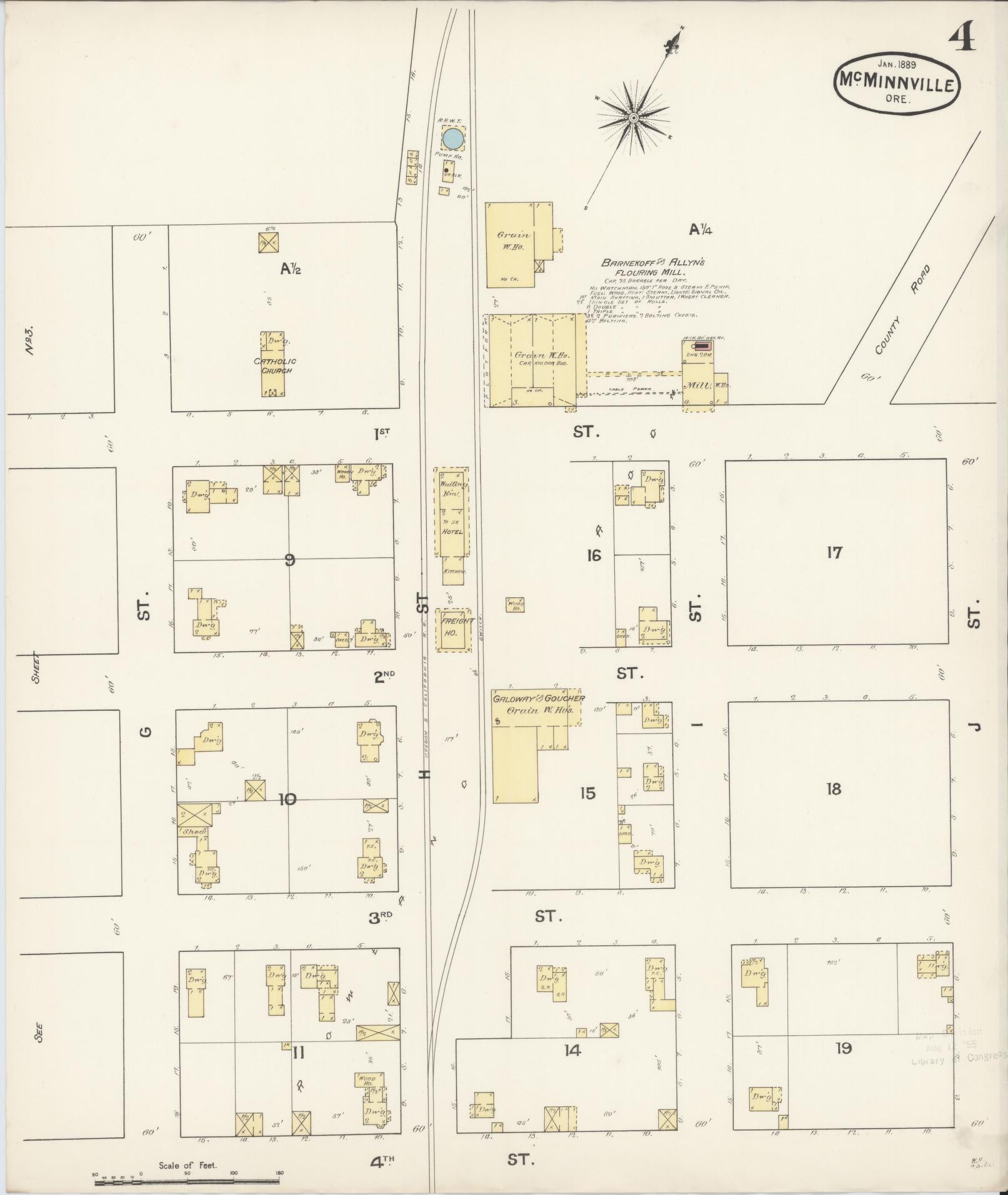Sanborn Fire Insurance Map from McMinnville, Yamhill County, Oregon (1889), Sheet #0004 - Complete Map Set gallery image, historic Sanborn map, vintage wall art, Oregon Oregon