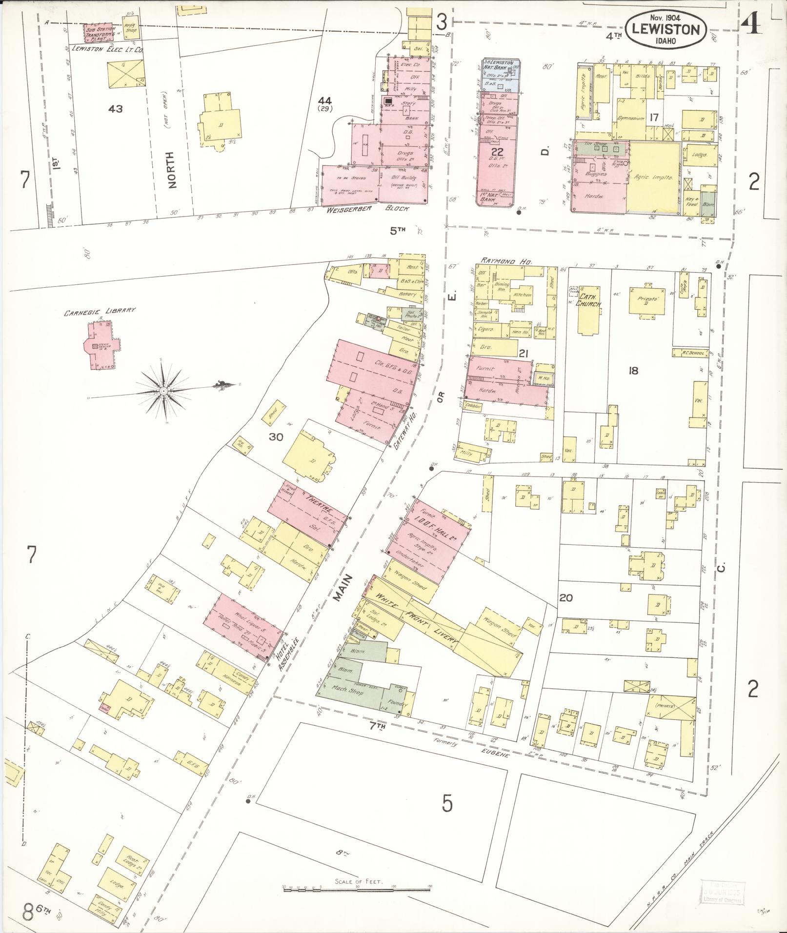 Sanborn Fire Insurance Map from Lewiston, Nez Perce County, Idaho (1904), Sheet #0004 - Historic Sanborn Fire Insurance Map Print, vintage old map wall art, antique decor, genealogy gift, Idaho Idaho map