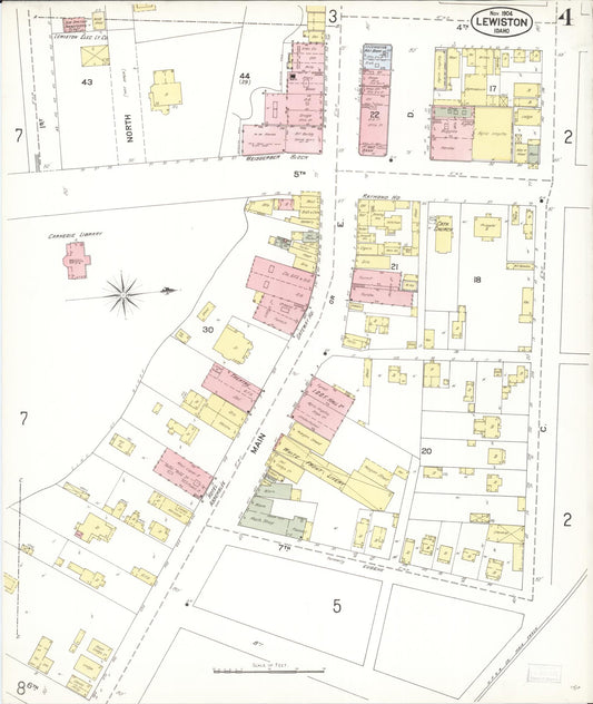 Sanborn Fire Insurance Map from Lewiston, Nez Perce County, Idaho (1904), Sheet #0004 - Historic Sanborn Fire Insurance Map Print, vintage old map wall art, antique decor, genealogy gift, Idaho Idaho map