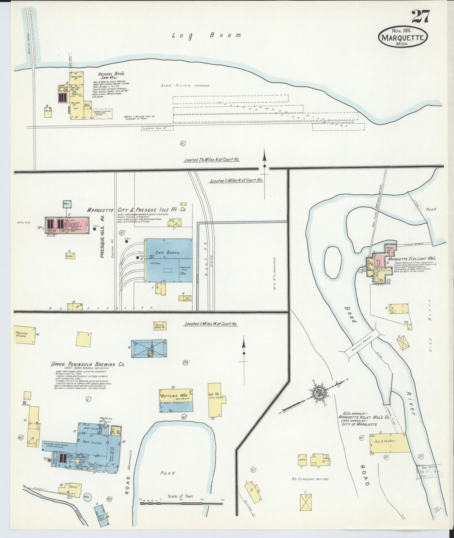 Sanborn Fire Insurance Map from Marquette, Marquette County, Michigan (1911), Sheet #0027 - Historic Sanborn Fire Insurance Map Print, vintage old map wall art, antique decor, genealogy gift, Michigan Michigan map