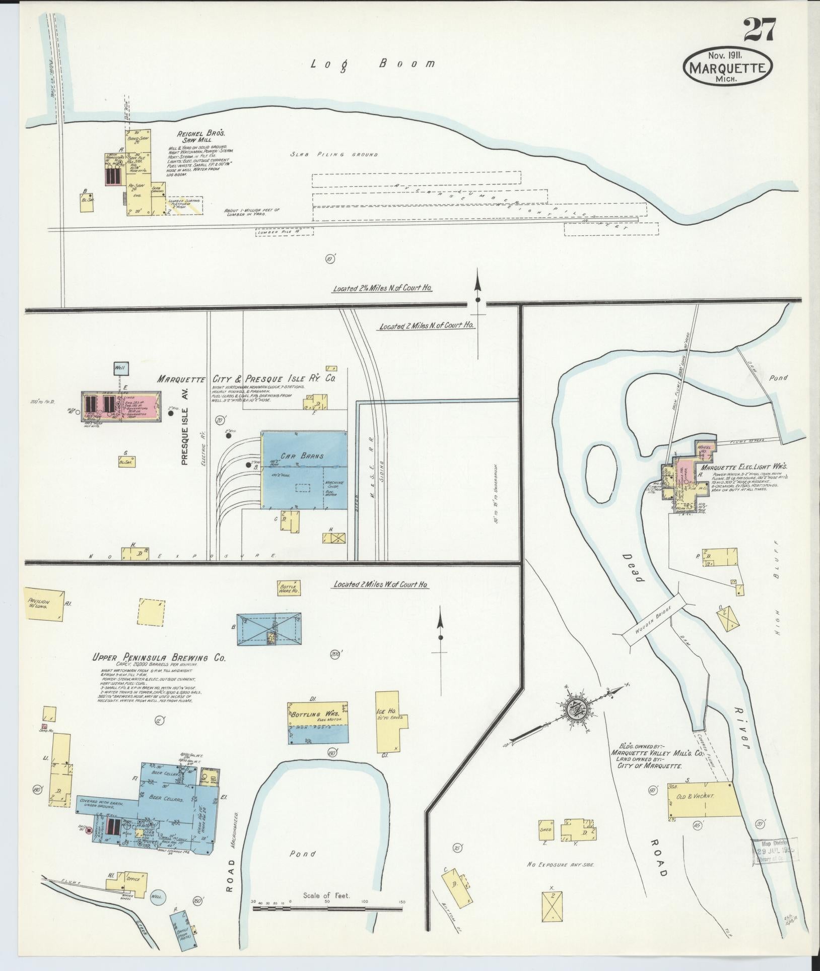 Sanborn Fire Insurance Map from Marquette, Marquette County, Michigan (1911), Sheet #0027 - Historic Sanborn Fire Insurance Map Print, vintage old map wall art, antique decor, genealogy gift, Michigan Michigan map