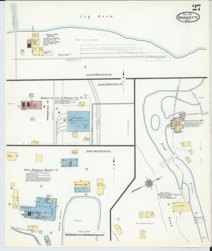 Sanborn Fire Insurance Map from Marquette, Marquette County, Michigan (1911), Sheet #0027 - Historic Sanborn Fire Insurance Map Print, vintage old map wall art, antique decor, genealogy gift, Michigan Michigan map