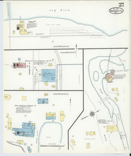 Sanborn Fire Insurance Map from Marquette, Marquette County, Michigan (1911), Sheet #0027 - Historic Sanborn Fire Insurance Map Print, vintage old map wall art, antique decor, genealogy gift, Michigan Michigan map