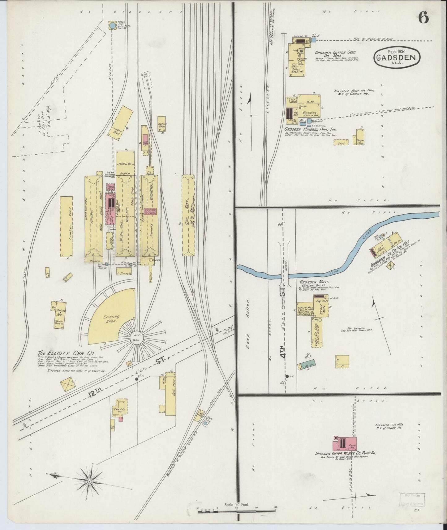 Sanborn Fire Insurance Map from Gadsden, Etowah County, Alabama (1894), Sheet #0006 - Historic Sanborn Fire Insurance Map Print, vintage old map wall art, antique decor, genealogy gift, Alabama Alabama map