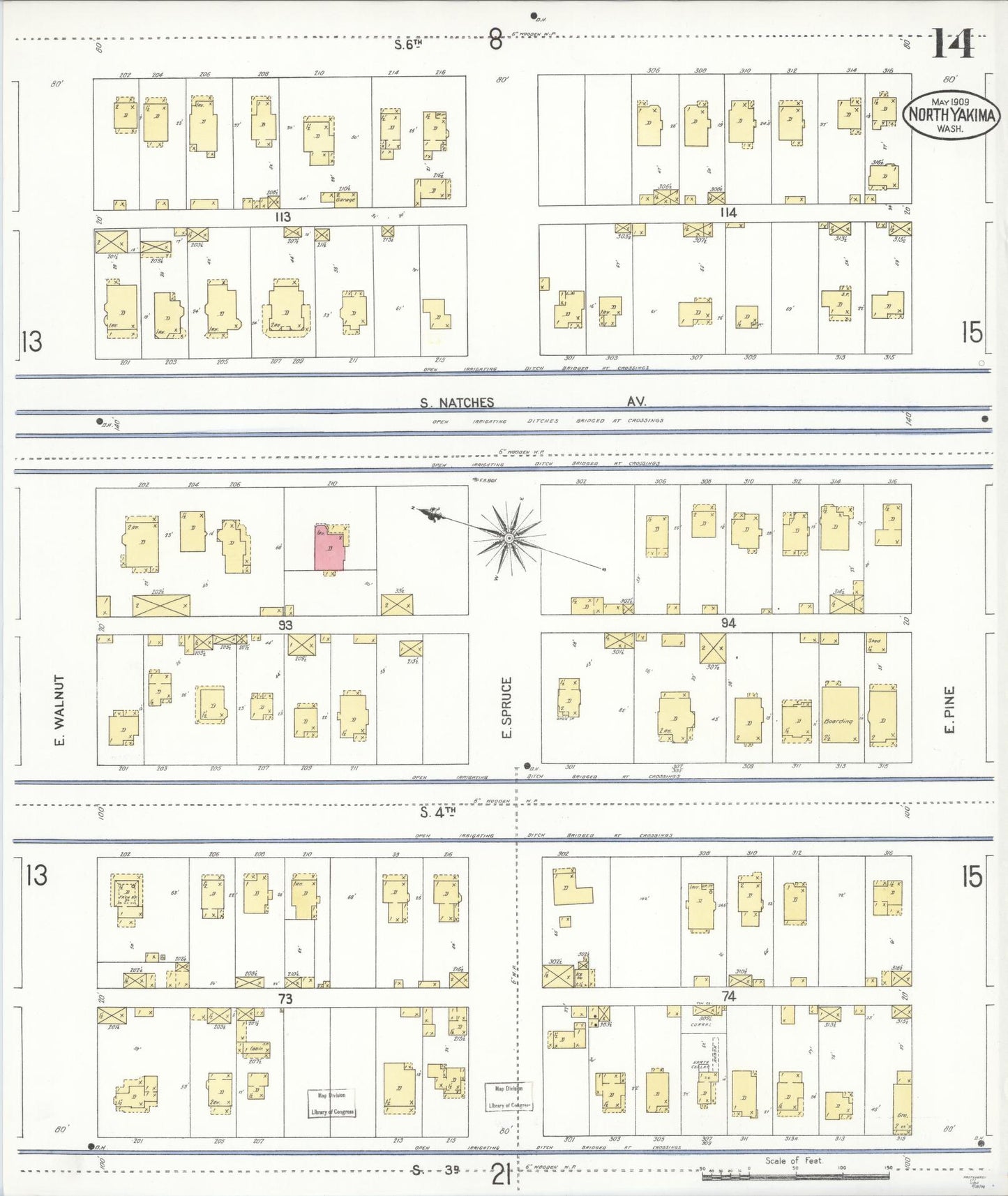 Sanborn Fire Insurance Map from North Yakima, Yakima County, Washington (1909), Sheet #0014 - Complete Map Set gallery image, historic Sanborn map, vintage wall art, Washington Washington