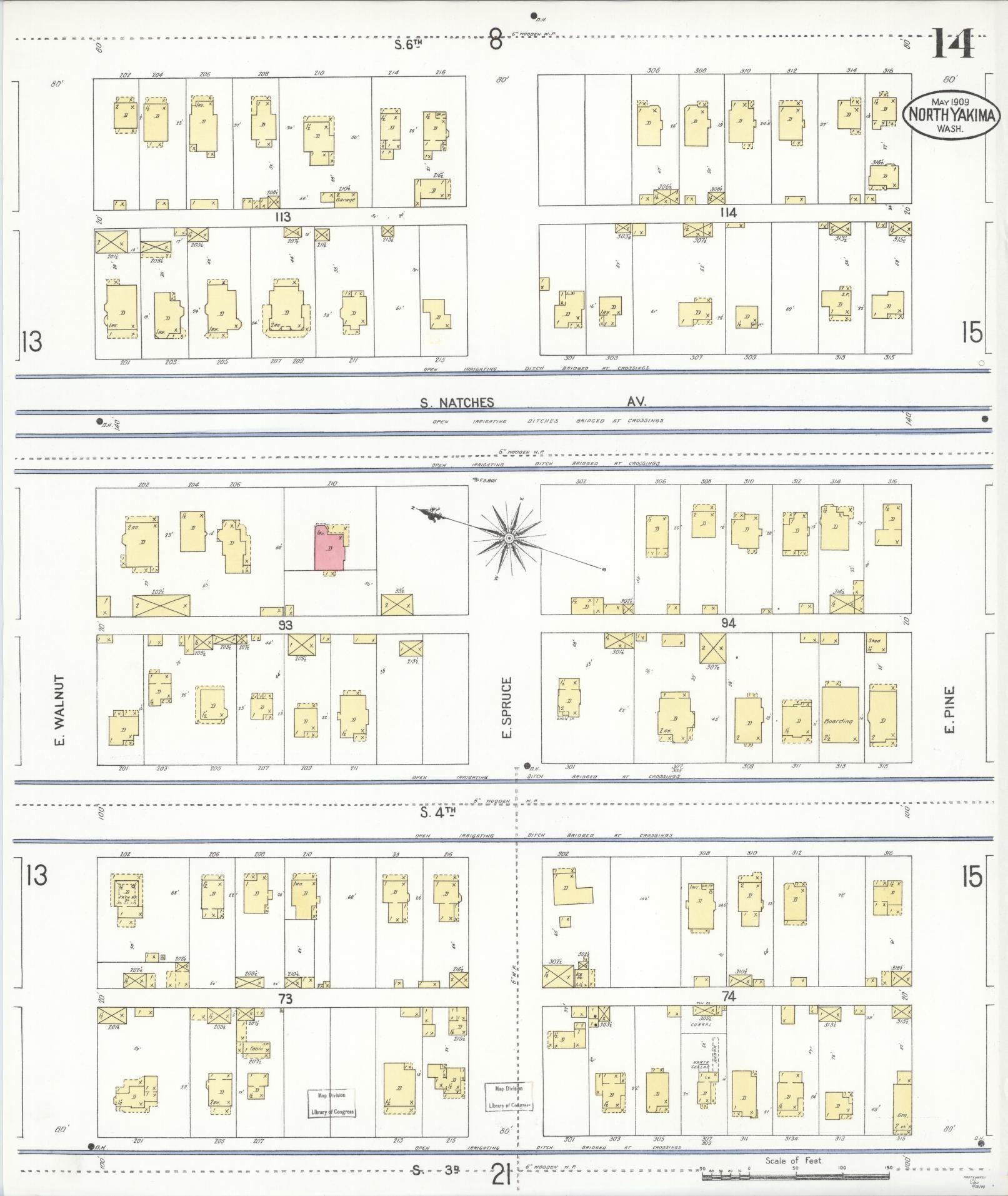 Sanborn Fire Insurance Map from North Yakima, Yakima County, Washington (1909), Sheet #0014 - Complete Map Set gallery image, historic Sanborn map, vintage wall art, Washington Washington