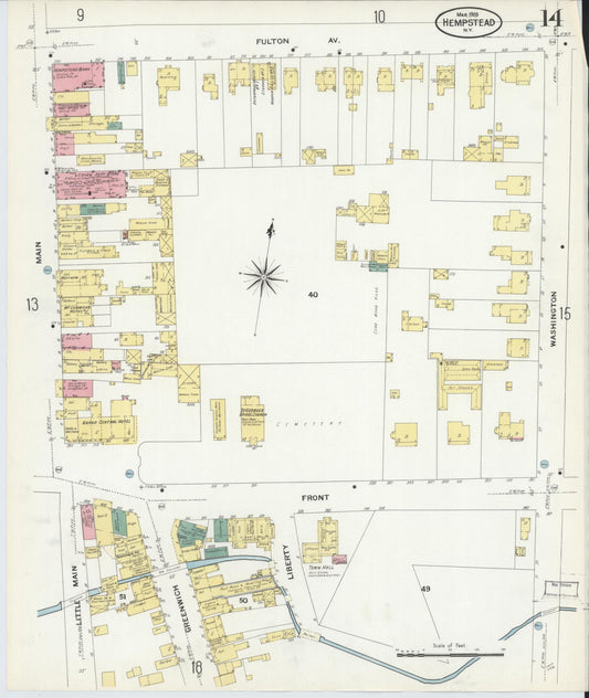 Sanborn Fire Insurance Map from Hempstead, Nassau County, New York (1909), Sheet #0014 - Historic Sanborn Fire Insurance Map Print, vintage old map wall art, antique decor, genealogy gift, New York New York map