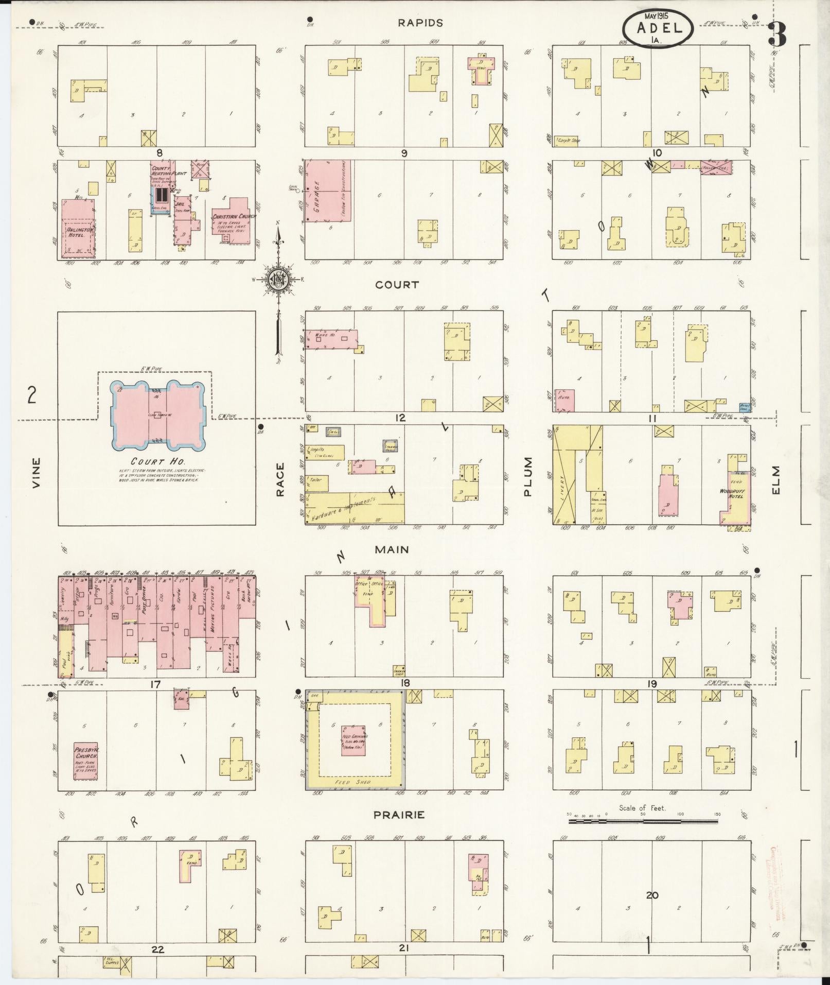 Sanborn Fire Insurance Map from Adel, Dallas County, Iowa (1915), Sheet #0003 - Historic Sanborn Fire Insurance Map Print, vintage old map wall art