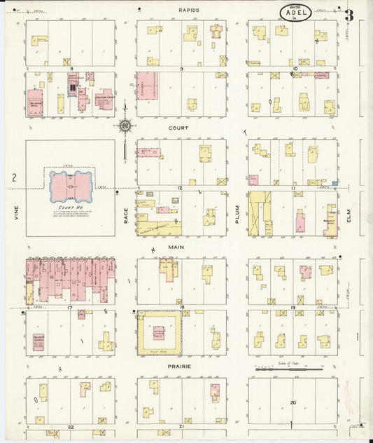 Sanborn Fire Insurance Map from Adel, Dallas County, Iowa (1915), Sheet #0003 - Historic Sanborn Fire Insurance Map Print, vintage old map wall art