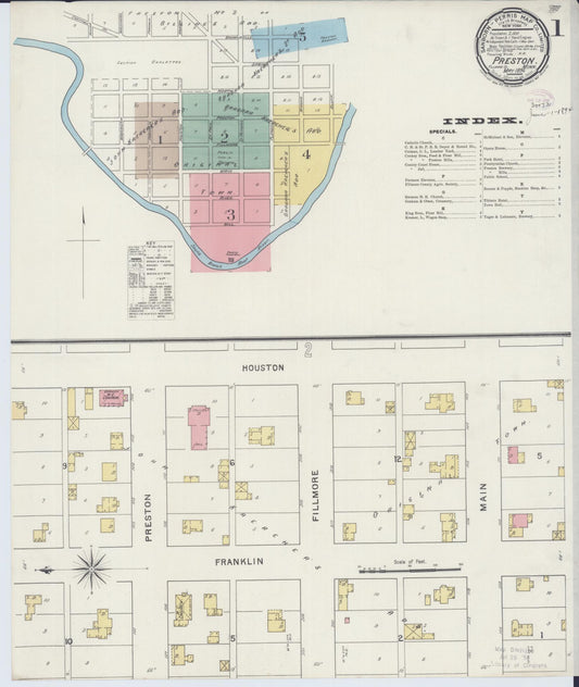Sanborn Fire Insurance Map from Preston, Fillmore County, Minnesota (1894), Sheet #0001 - Historic Sanborn Fire Insurance Map Print, vintage old map wall art, antique decor, genealogy gift, Minnesota Minnesota map