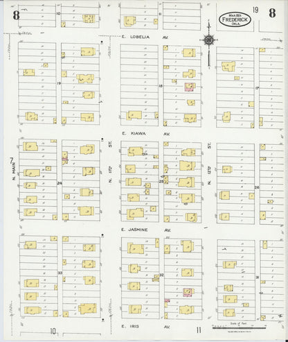 Sanborn Fire Insurance Map from Frederick, Tillman County, Oklahoma (1924), Sheet #0008 - Complete Map Set gallery image, historic Sanborn map, vintage wall art, Oklahoma Oklahoma