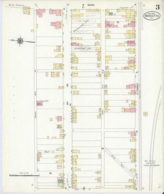 Sanborn Fire Insurance Map from Marietta, Lancaster County, Pennsylvania (1909), Sheet #0003 - Historic Sanborn Fire Insurance Map Print, vintage old map wall art, antique decor, genealogy gift, Pennsylvania Pennsylvania map