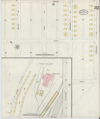 Sanborn Fire Insurance Map from Butler, Butler County, Pennsylvania (1906), Sheet #0037 - Complete Map Set gallery image, historic Sanborn map, vintage wall art, Pennsylvania Pennsylvania