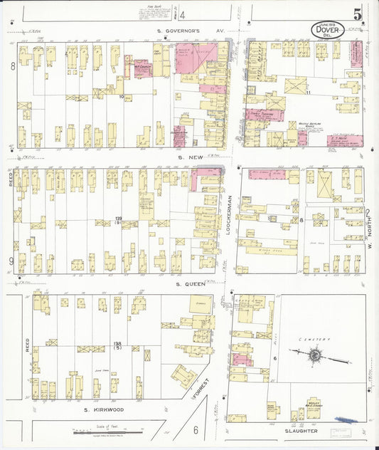 Sanborn Fire Insurance Map from Dover, Kent County, Delaware (1919), Sheet #0005 - Historic Sanborn Fire Insurance Map Print, vintage old map wall art, antique decor, genealogy gift, Delaware Delaware map