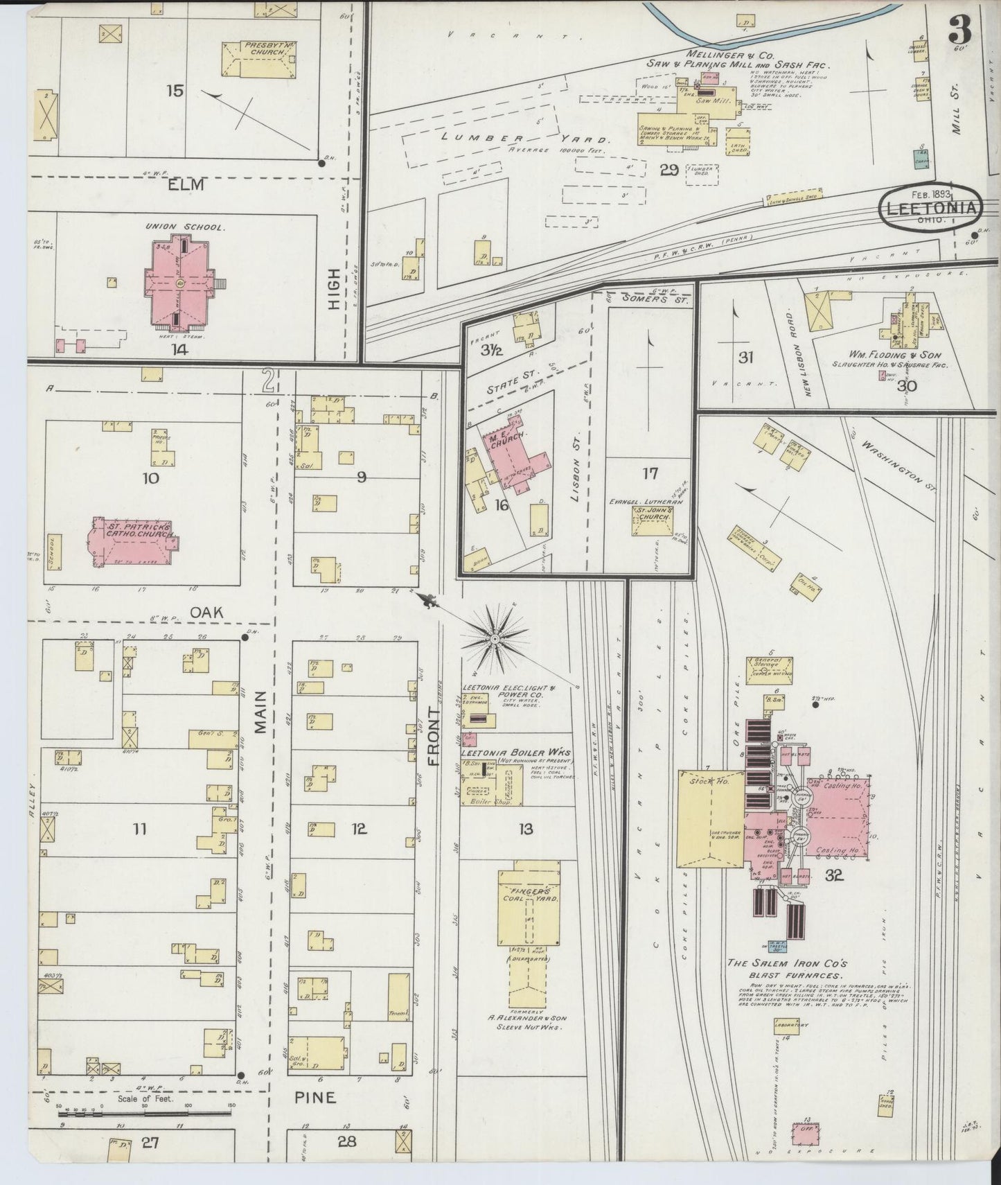 Sanborn Fire Insurance Map from Leetonia, Columbiana County, Ohio (1893), Sheet #0003 - Historic Sanborn Fire Insurance Map Print, vintage old map wall art, antique decor, genealogy gift, Ohio Ohio map