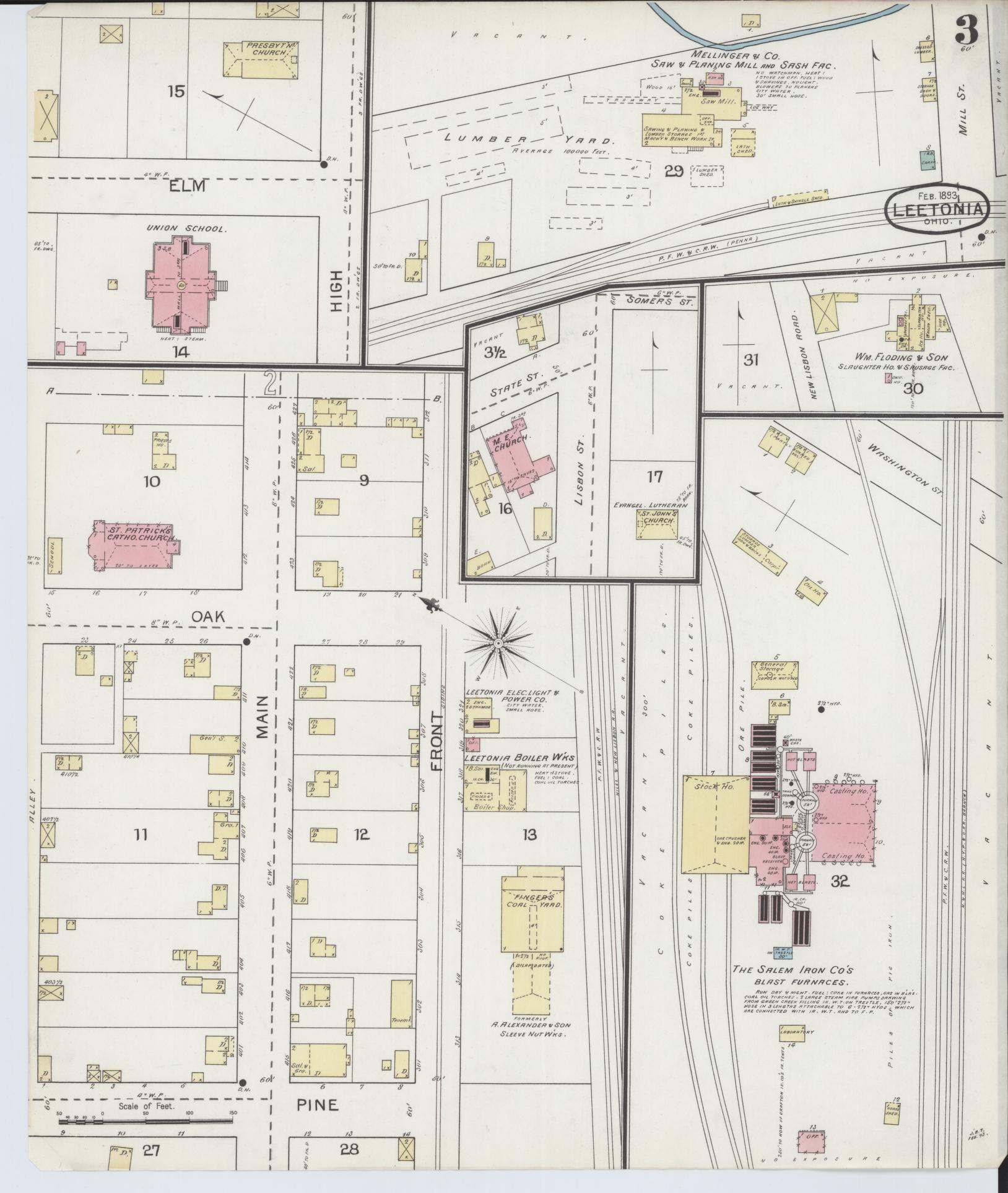 Sanborn Fire Insurance Map from Leetonia, Columbiana County, Ohio (1893), Sheet #0003 - Historic Sanborn Fire Insurance Map Print, vintage old map wall art, antique decor, genealogy gift, Ohio Ohio map