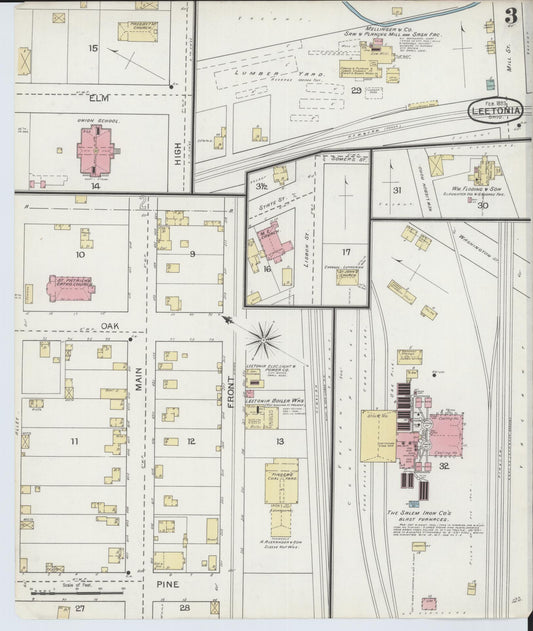 Sanborn Fire Insurance Map from Leetonia, Columbiana County, Ohio (1893), Sheet #0003 - Historic Sanborn Fire Insurance Map Print, vintage old map wall art, antique decor, genealogy gift, Ohio Ohio map