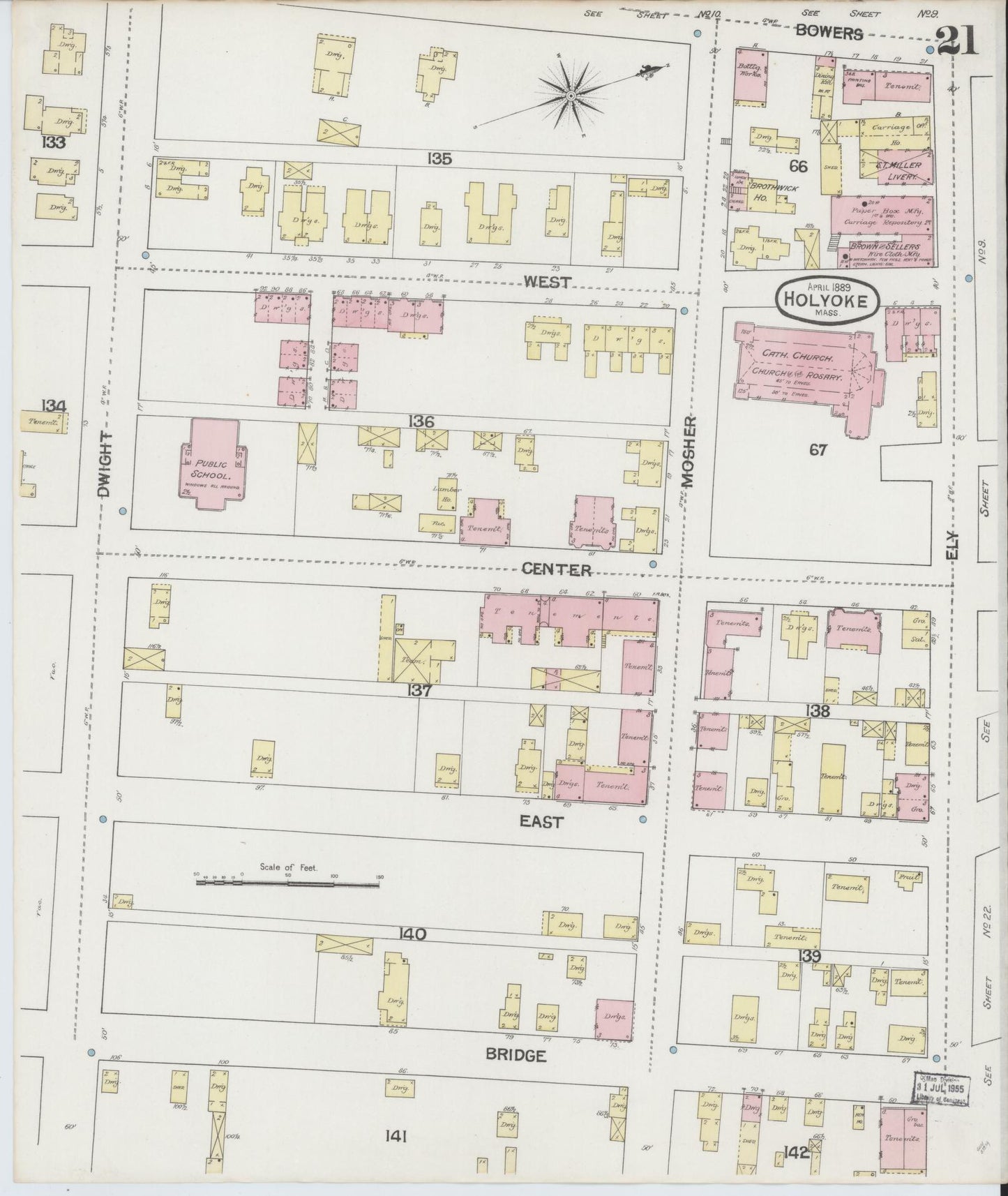Sanborn Fire Insurance Map from Holyoke, Hampden County, Massachusetts (1889), Sheet #0021 - Complete Map Set gallery image, historic Sanborn map, vintage wall art, Massachusetts Massachusetts