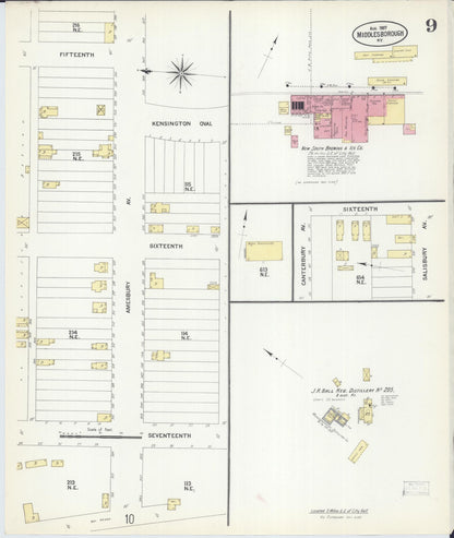 Sanborn Fire Insurance Map from Middlesboro, Bell County, Kentucky (1907), Sheet #0009 - Complete Map Set gallery image, historic Sanborn map, vintage wall art, Kentucky Kentucky