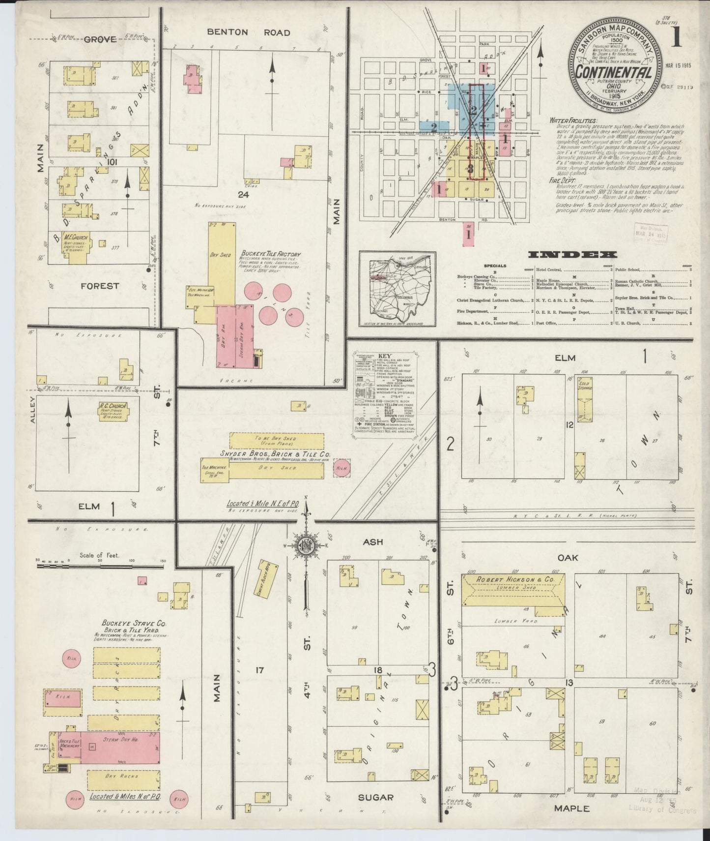 Sanborn Fire Insurance Map from Continental, Putnam County, Ohio (1915), Sheet #0001 - Historic Sanborn Fire Insurance Map Print, vintage old map wall art, antique decor, genealogy gift, Ohio Ohio map