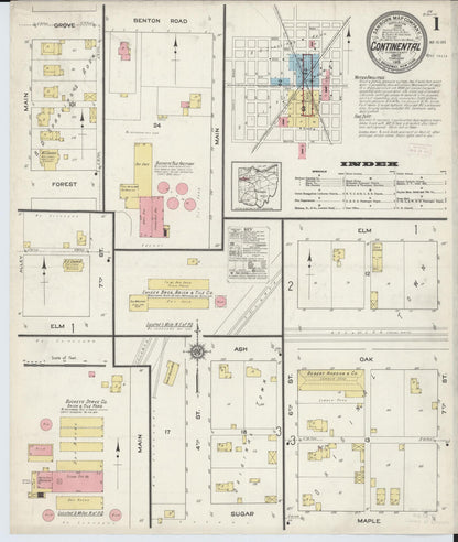 Sanborn Fire Insurance Map from Continental, Putnam County, Ohio (1915), Sheet #0001 - Historic Sanborn Fire Insurance Map Print, vintage old map wall art, antique decor, genealogy gift, Ohio Ohio map