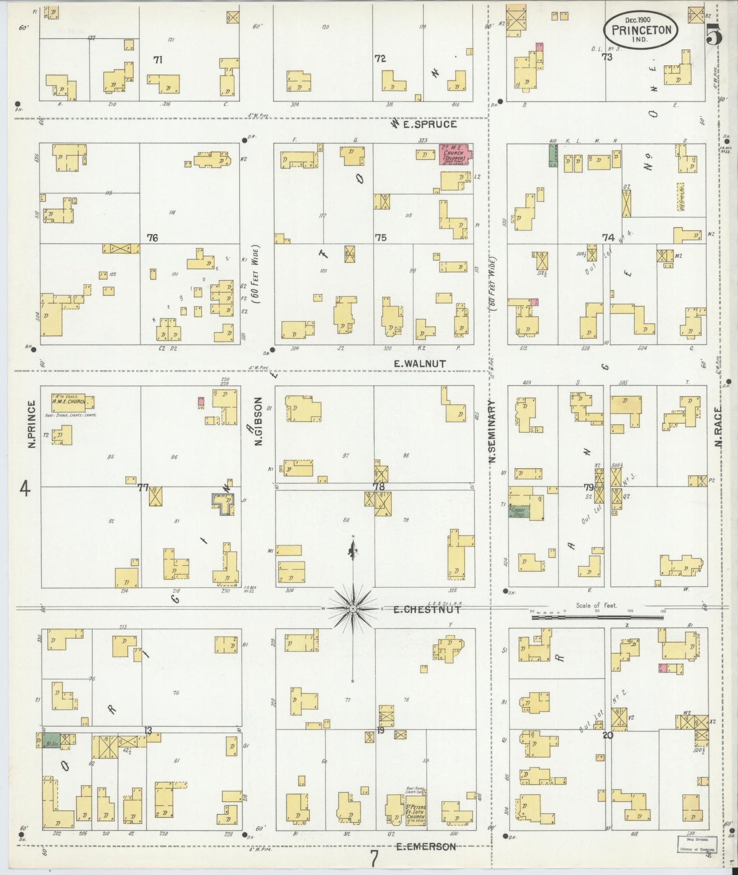 Sanborn Fire Insurance Map from Princeton, Gibson County, Indiana (1900), Sheet #0005 - Complete Map Set gallery image, historic Sanborn map, vintage wall art, Indiana Indiana