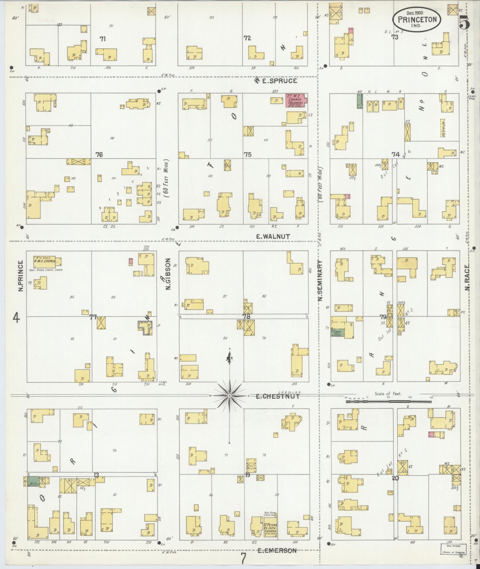 Sanborn Fire Insurance Map from Princeton, Gibson County, Indiana (1900), Sheet #0005 - Complete Map Set gallery image, historic Sanborn map, vintage wall art, Indiana Indiana