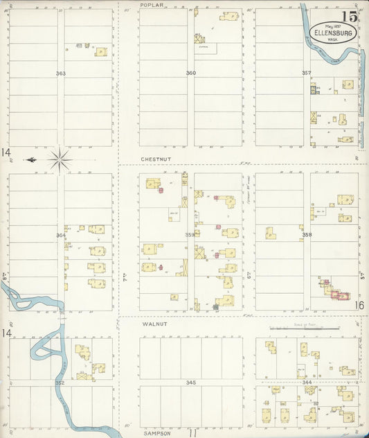 Sanborn Fire Insurance Map from Ellensburg, Kittitas County, Washington (1897), Sheet #0015 - Historic Sanborn Fire Insurance Map Print, vintage old map wall art, antique decor, genealogy gift, Washington Washington map