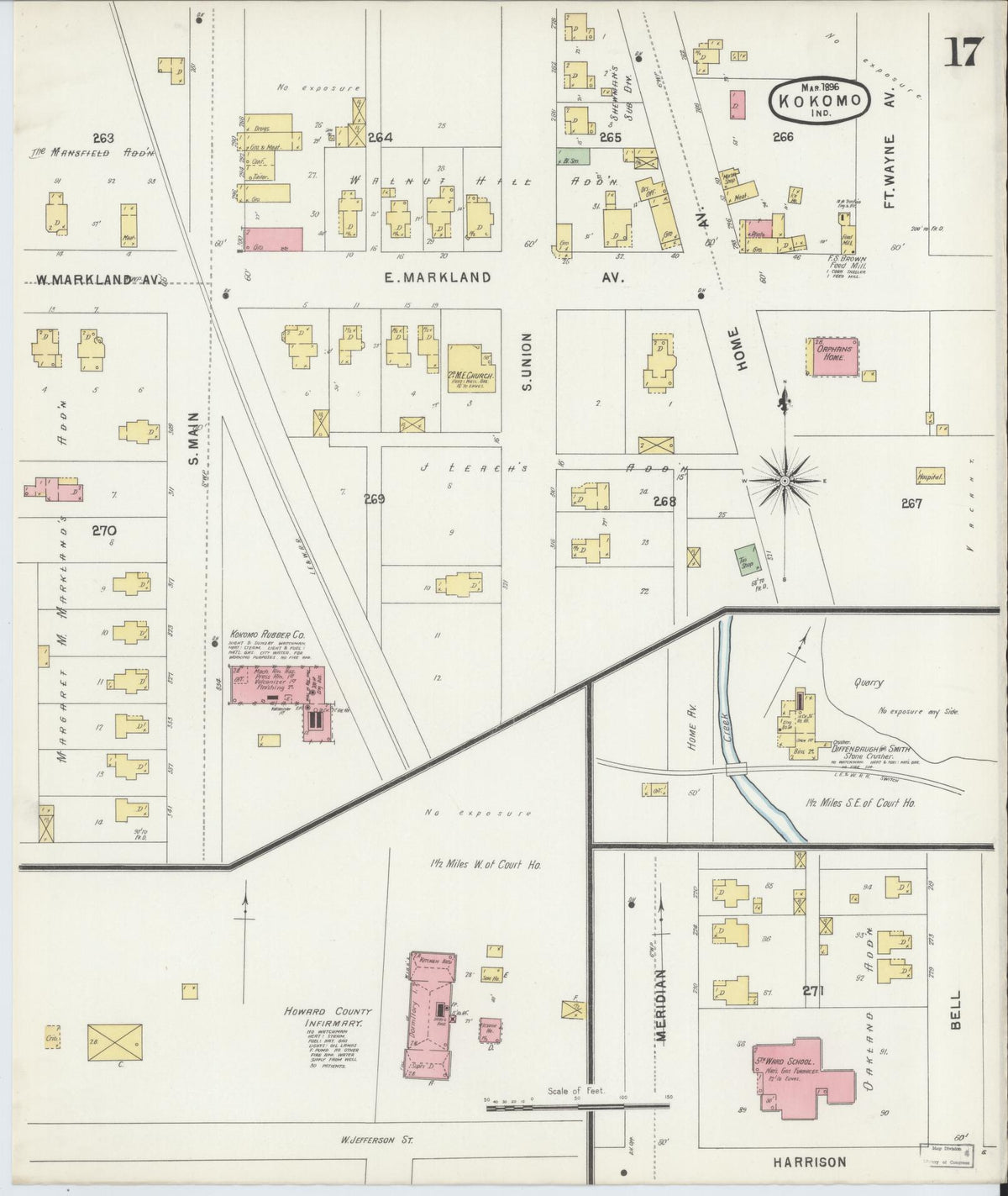 Sanborn Fire Insurance Map from Kokomo, Howard County, Indiana (1896), Sheet #0017 - Historic Sanborn Fire Insurance Map Print, vintage old map wall art, antique decor, genealogy gift, Indiana Indiana map