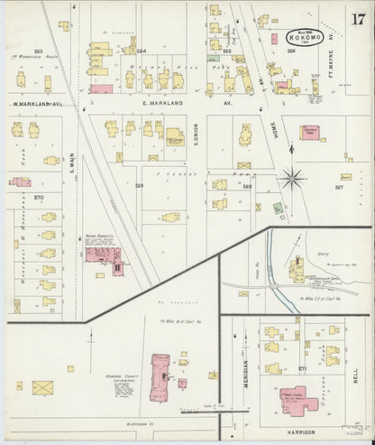 Sanborn Fire Insurance Map from Kokomo, Howard County, Indiana (1896), Sheet #0017 - Historic Sanborn Fire Insurance Map Print, vintage old map wall art, antique decor, genealogy gift, Indiana Indiana map