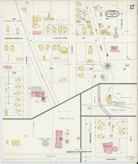 Sanborn Fire Insurance Map from Kokomo, Howard County, Indiana (1896), Sheet #0017 - Historic Sanborn Fire Insurance Map Print, vintage old map wall art, antique decor, genealogy gift, Indiana Indiana map