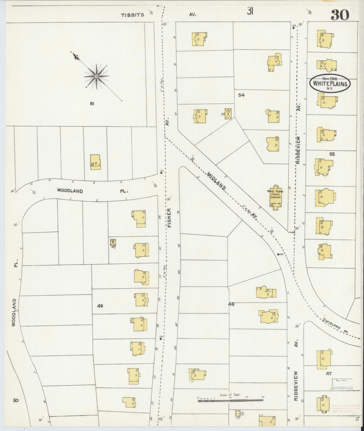 Sanborn Fire Insurance Map from White Plains, Westchester County, New York (1905), Sheet #0030 - Complete Map Set gallery image, historic Sanborn map, vintage wall art, New York New York