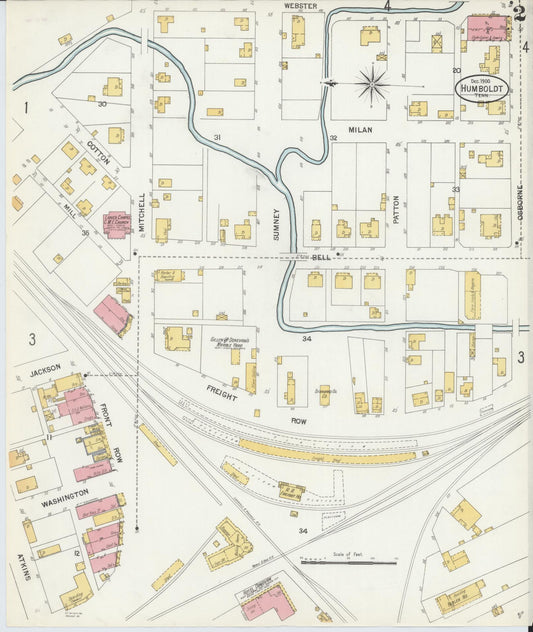 Sanborn Fire Insurance Map from Humboldt, Gibson County, Tennessee (1900), Sheet #0002 - Historic Sanborn Fire Insurance Map Print, vintage old map wall art, antique decor, genealogy gift, Tennessee Tennessee map