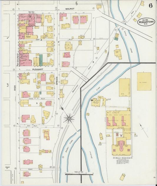 Sanborn Fire Insurance Map from Morgantown, Monongalia County, West Virginia (1906), Sheet #0006 - Historic Sanborn Fire Insurance Map Print, vintage old map wall art, antique decor, genealogy gift, West Virginia West Virginia map