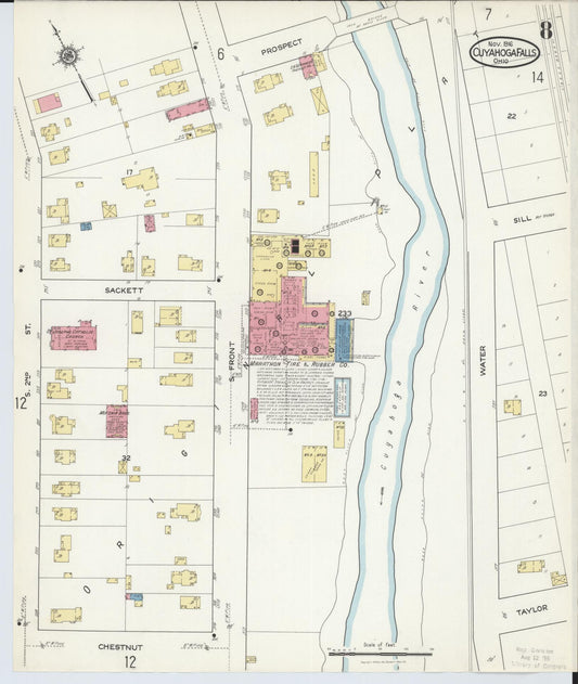 Sanborn Fire Insurance Map from Cuyahoga Falls, Summit County, Ohio (1916), Sheet #0008 - Historic Sanborn Fire Insurance Map Print, vintage old map wall art, antique decor, genealogy gift, Ohio Ohio map