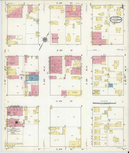 Sanborn Fire Insurance Map from Cullman, Cullman County, Alabama (1917), Sheet #0004 - Historic Sanborn Fire Insurance Map Print, vintage old map wall art, antique decor, genealogy gift, Alabama Alabama map