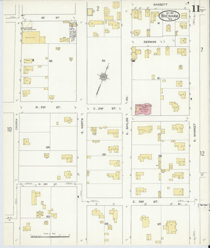 Sanborn Fire Insurance Map from Brenham, Washington County, Texas (1912), Sheet #0011 - Historic Sanborn Fire Insurance Map Print, vintage old map wall art, antique decor, genealogy gift, Texas Texas map